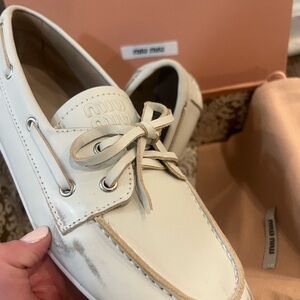 Miu Miu White Leather woman’s loafers never worn fits size 7.5/8